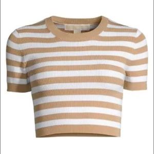 Michael Kors Stripe Knit Cropped Top In Khaki
